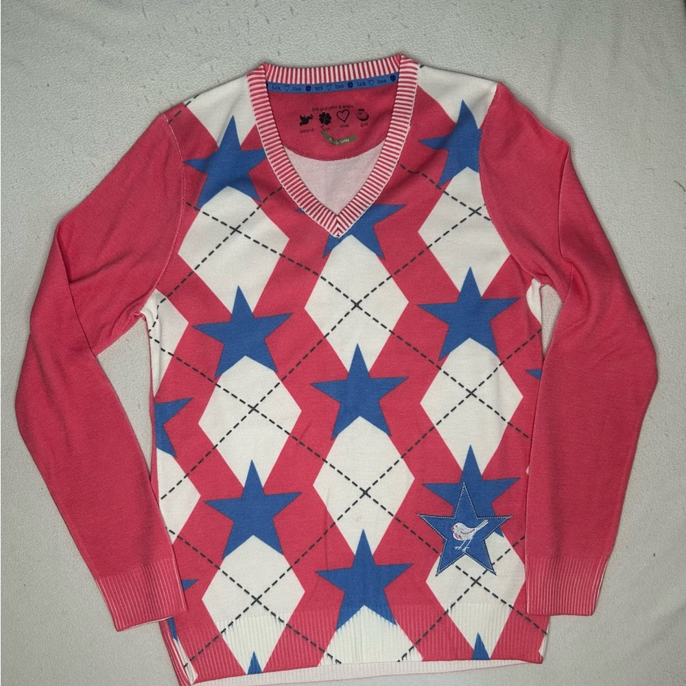 Women’s V-Neck Sweater with Star Pattern size L